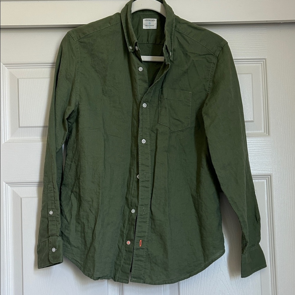 Crewcuts Olive Green Long-Sleeve Button-Down Line Shirt, 14